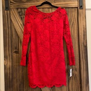 Red floral lace dress